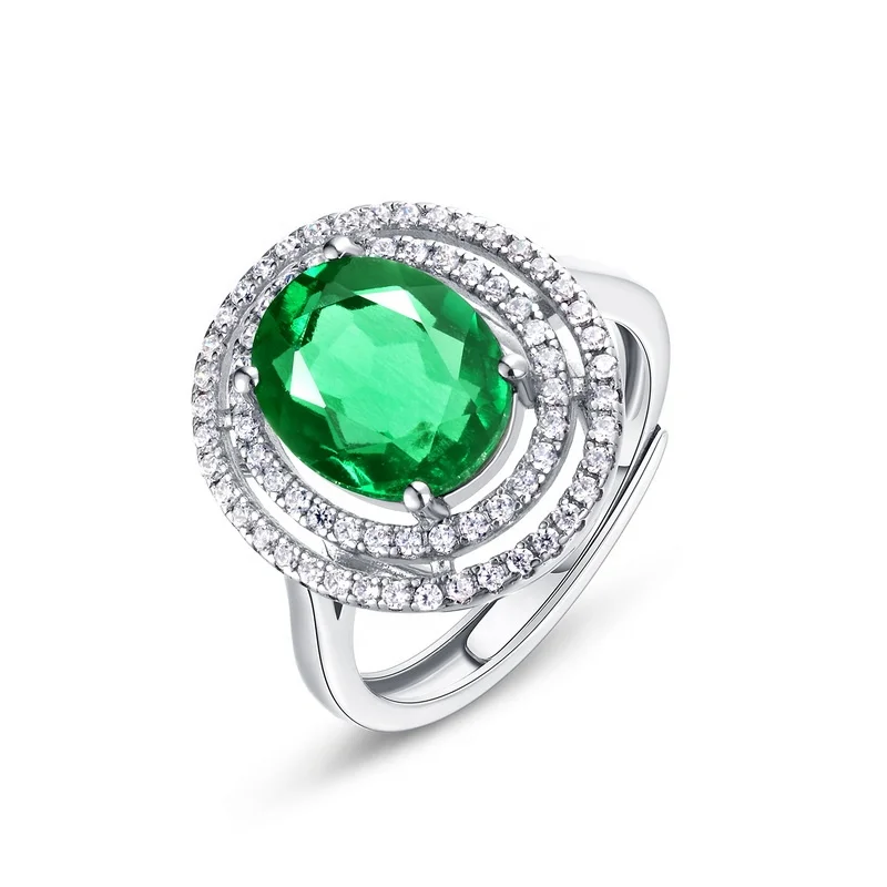 Wholesale Cubic Zirconia Diamond Ladies Ring Oval Shape Sterling Silver Lab Grown Emeralds Rings for Women