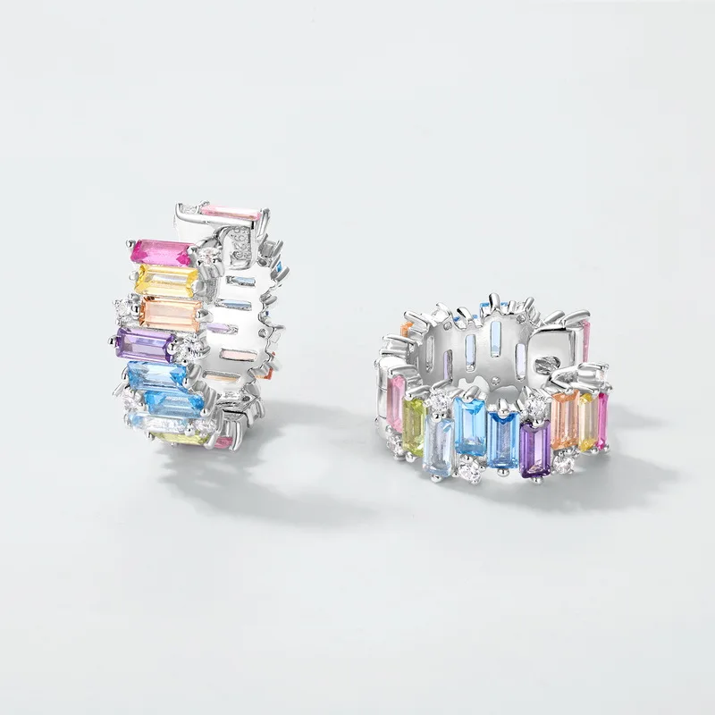 New Color Zircon Women S925 Sterling Silver Earring Trendy Jewelry for Engagement Wedding Party