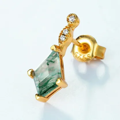 Jewelyking S925 Sterling Silver Natural Green Moss Agate Stone Kite Cut Moss Agate Earrings JKES0066