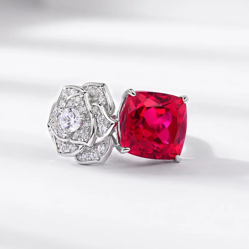 Lab Grown Gemstone Ruby Married Engagement Ring White Gold Plated 925 Silver Luxury Ring for Women Jewelry Set