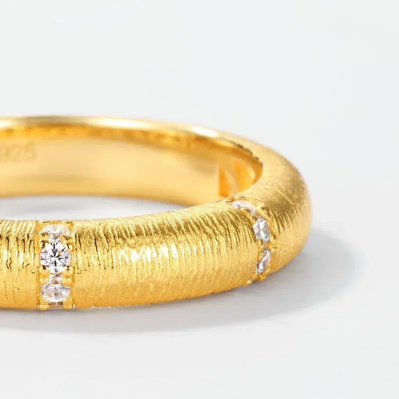 Jewelyking S925 Sterling Silver Italian Hand Brushed Ring 14K Gold Plated Simple Fashion Jewelry Hot Selling Ins Style JKRS0112