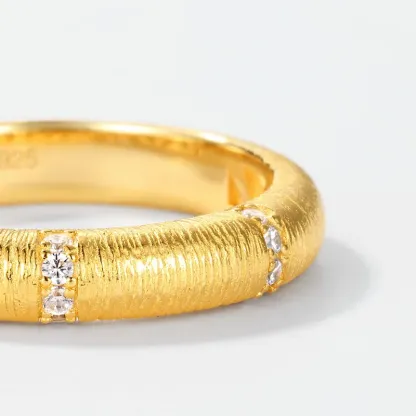 Jewelyking S925 Sterling Silver Italian Hand Brushed Ring 14K Gold Plated Simple Fashion Jewelry Hot Selling Ins Style JKRS0112