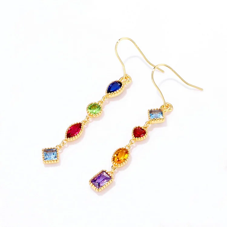 Gold Plating Drop Fashion Hoop Earring Long Hanging Jewelry Color Zircon Geometric Earrings