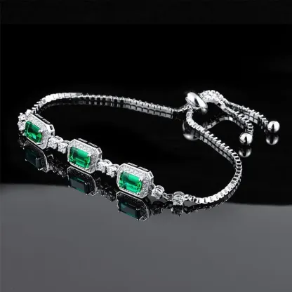 Jewelry S925 Silver Charm Adjustable Bracelets Lab Grown Emerald Stone Bracelet for WOMEN'S Gift Party