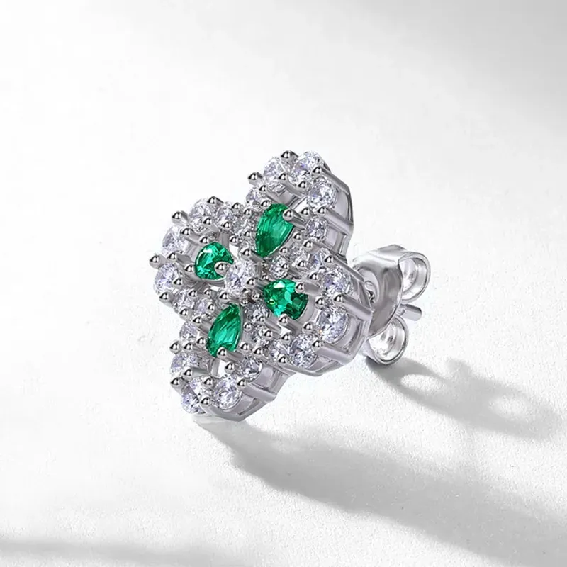 Fine Jewelry Pear Cut Lab Grown Emerald Flower Shaped 925 Sterling Silver Earrings for Women Anniversary Gifts