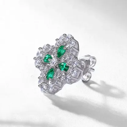 Fine Jewelry Pear Cut Lab Grown Emerald Flower Shaped 925 Sterling Silver Earrings for Women Anniversary Gifts