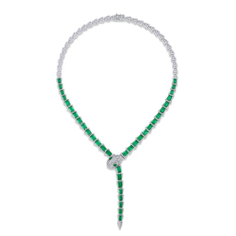 Luxury 925 Sterling Silver White Plated Snake Lab Grown Emerald Necklace Elegant Fine Jewelry Anniversary Engagement Gift Set