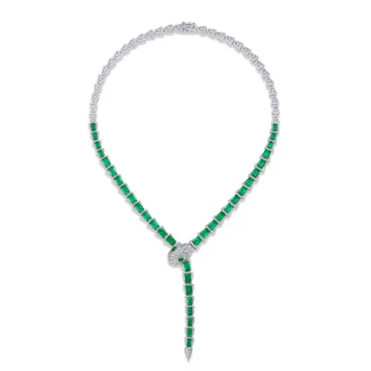 Luxury 925 Sterling Silver White Plated Snake Lab Grown Emerald Necklace Elegant Fine Jewelry Anniversary Engagement Gift Set