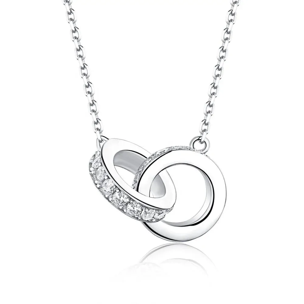 JewelyKing 14K Gold Plated Infinity Wedding Couple Interlocking Circle Ring Pendant Necklace JKNS0130