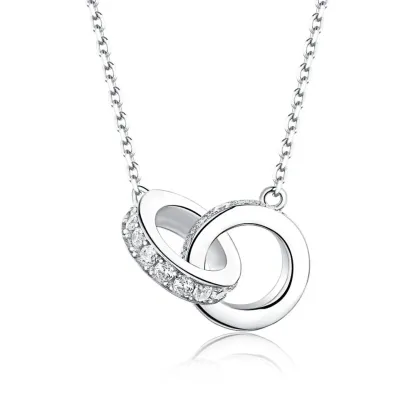 JewelyKing 14K Gold Plated Infinity Wedding Couple Interlocking Circle Ring Pendant Necklace JKNS0130