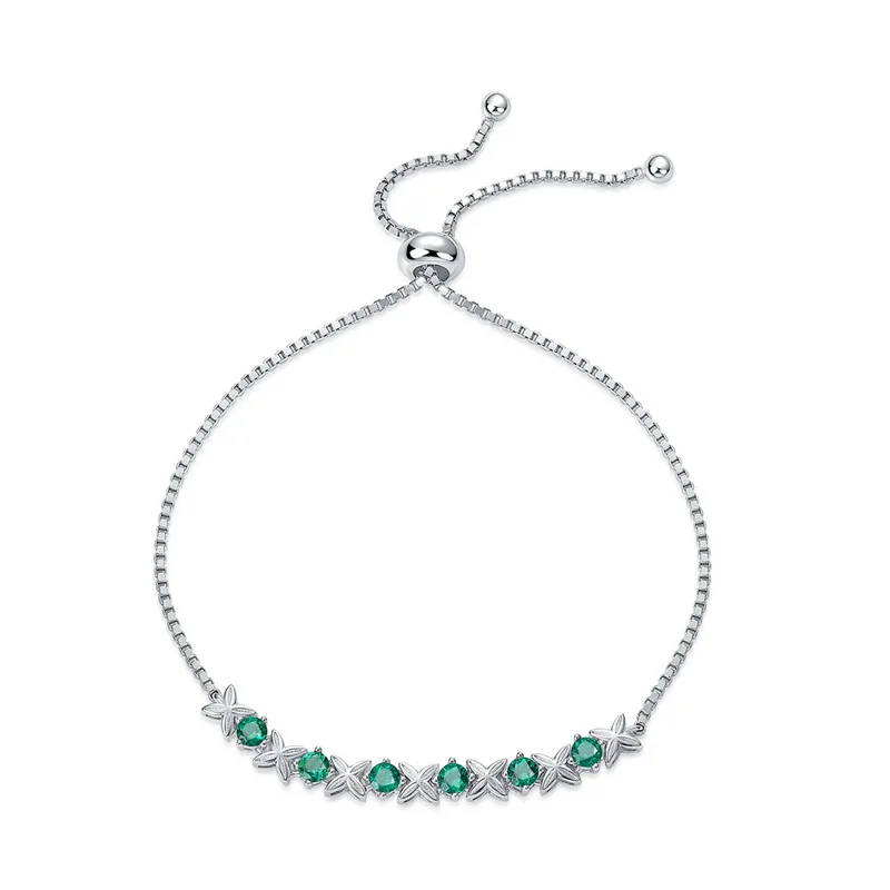 Wholesale Adjustable 925 Sterling Silver Emerald Chain Vivid Lab Grown Emerald Bracelet Flower Bracelet for Women