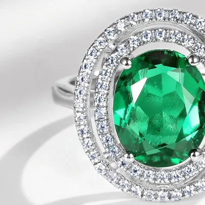 Wholesale Cubic Zirconia Diamond Ladies Ring Oval Shape Sterling Silver Lab Grown Emeralds Rings for Women