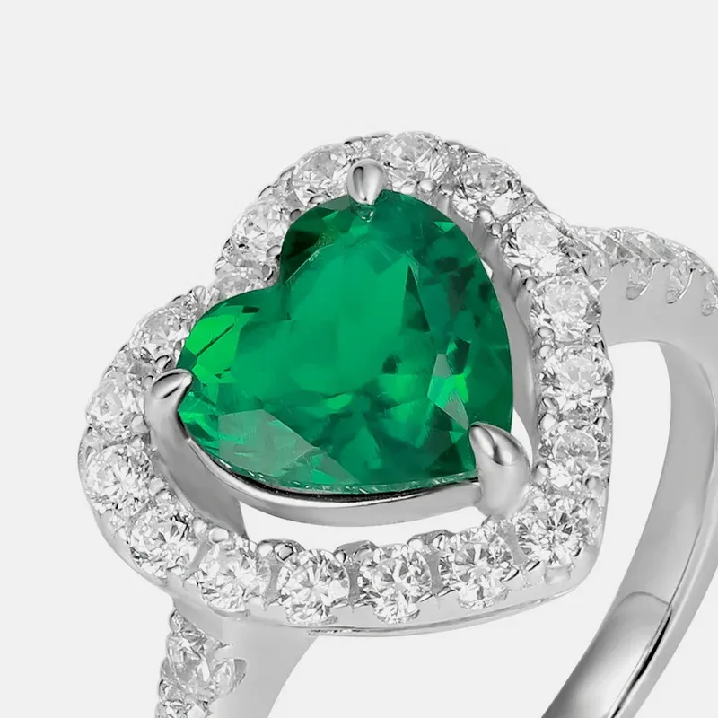 925 Sterling Silver Jewelry Set Heart Earrings and Ring Costume Jewelry Emerald Jewelry Set