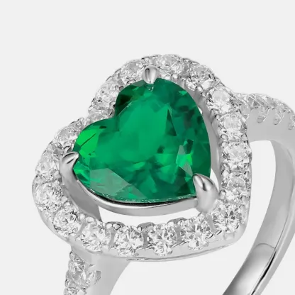 925 Sterling Silver Jewelry Set Heart Earrings and Ring Costume Jewelry Emerald Jewelry Set