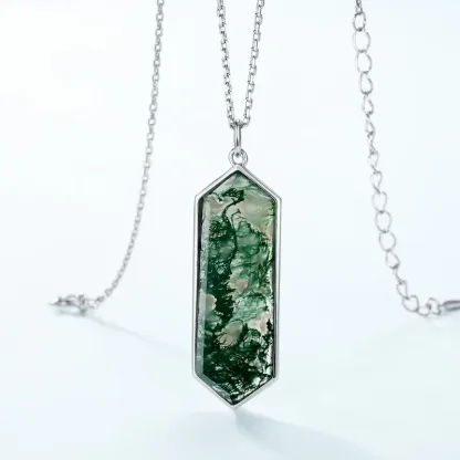 Jewelyking S925 Green Moss Agate  Silver Gold Plating Natural Stone Gemstone Pendant Necklace JKNS0112
