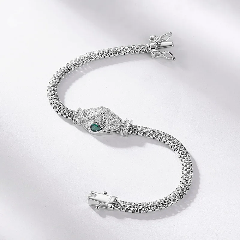 JewelyKing Rhodium Plated White Gold Open Snake Pattern Bracelet JKBS0045