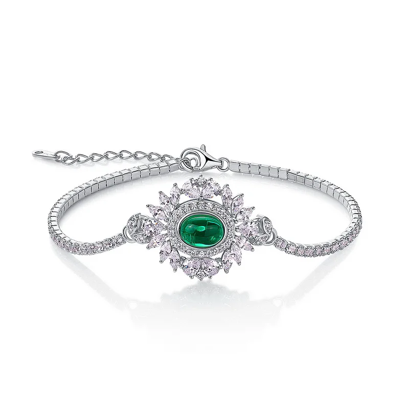 Fine Jewelry 18k White Gold Gemstone Bracelet Custom Jewelry Lab Diamond Lab Grown Emerald Bracelet for Women
