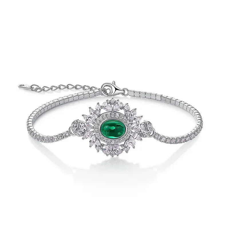 Fine Jewelry 18k White Gold Gemstone Bracelet Custom Jewelry Lab Diamond Lab Grown Emerald Bracelet for Women