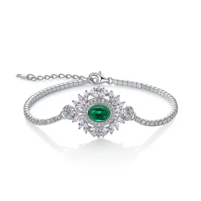 Fine Jewelry 18k White Gold Gemstone Bracelet Custom Jewelry Lab Diamond Lab Grown Emerald Bracelet for Women