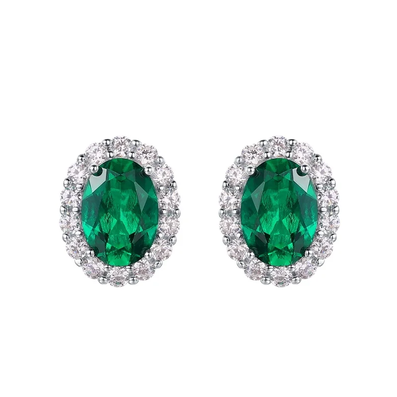 Retro Oval Lab Grow Emerald Earrings S925 Sterling Silver Full Colored Gemstone Light Luxury Jewelry for Women