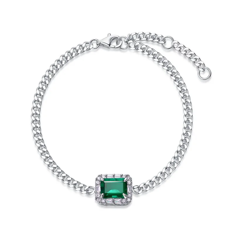 New Classic Chain Bracelet Set S925 SilverLab Grown Green Bracelet Full Diamond Sets Advanced Cultivated Gem Bracelet