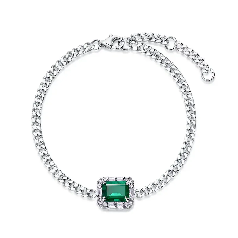 New Classic Chain Bracelet Set S925 SilverLab Grown Green Bracelet Full Diamond Sets Advanced Cultivated Gem Bracelet