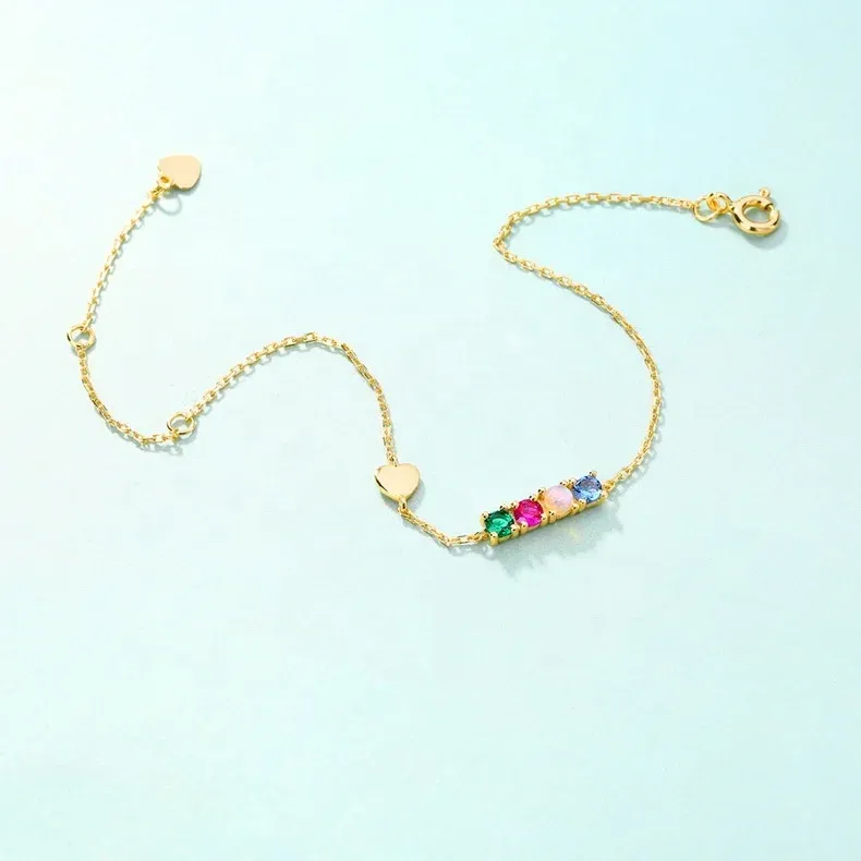 Heart Shape Multi Gemstone Opal bar 925 Silver Bracelet for Women