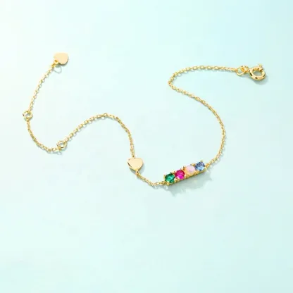 Heart Shape Multi Gemstone Opal bar 925 Silver Bracelet for Women