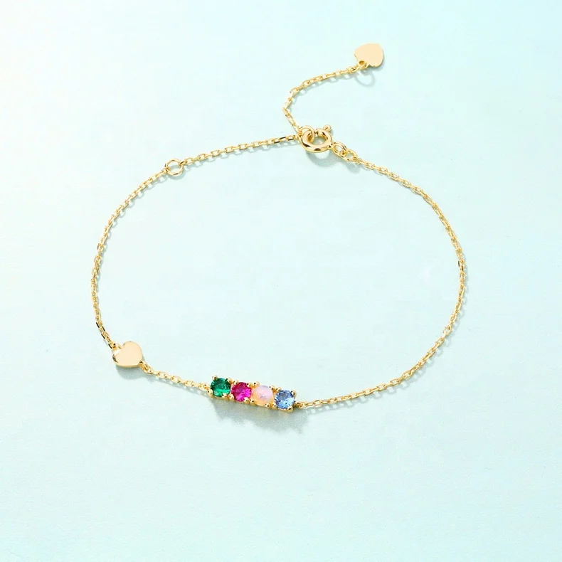 Heart Shape Multi Gemstone Opal bar 925 Silver Bracelet for Women