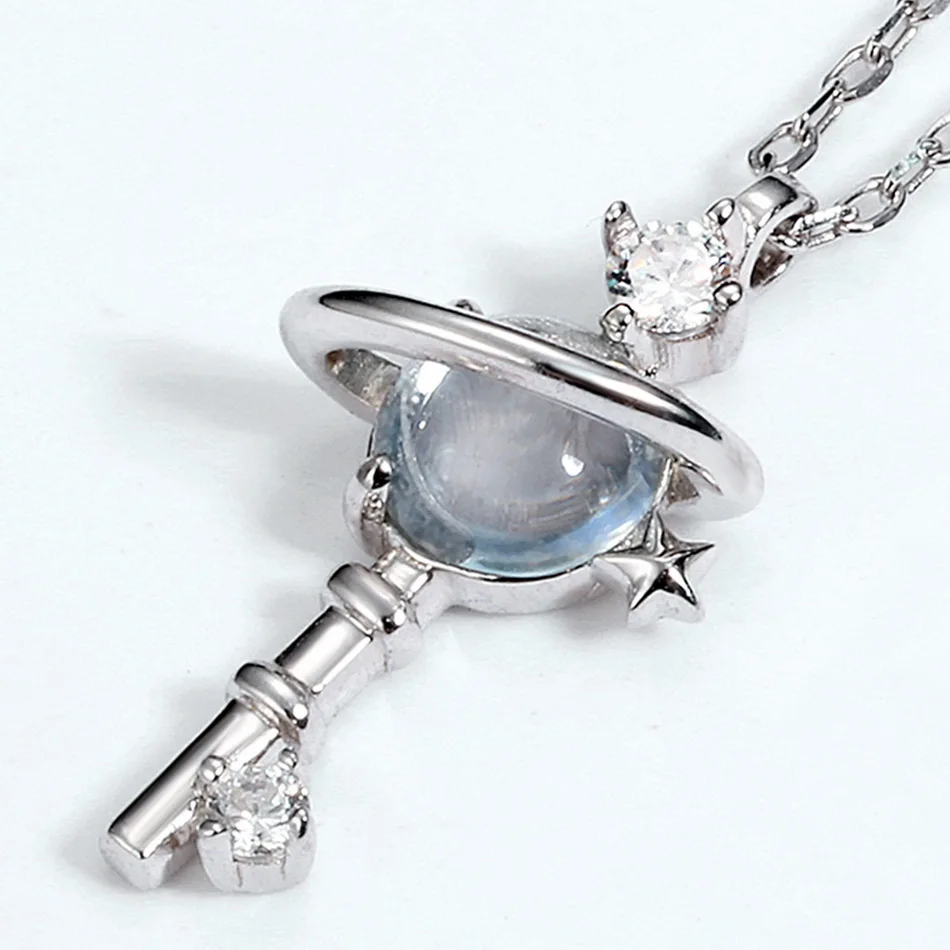 JewelyKing S925 Silver Star Planet Key Pendant Natural Topaz Necklace JKNS0175