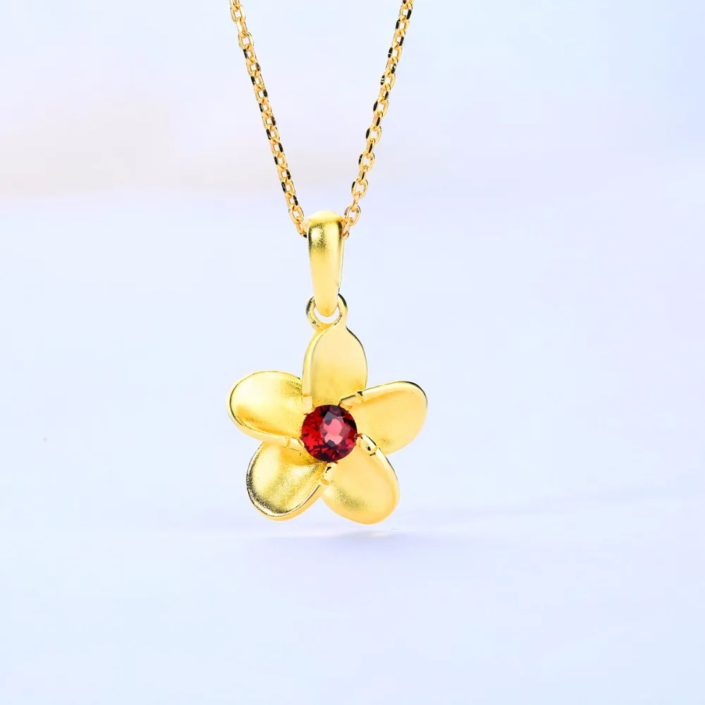 JewelyKing S925 Sterling Silver 14K Gold Vermeil Garnet Pendant Necklace JKNS0186