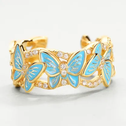 JewelyKing S925 Sterling Silver Handmade Enamel Butterfly Ring JKRS0272