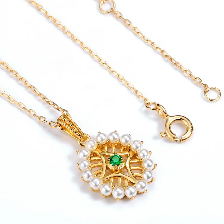 JewelyKing Victorian Style Gold Oval Multi Gemstone Jewelry Pearl Sterling Silver Star Pendant Necklace JKNS0183