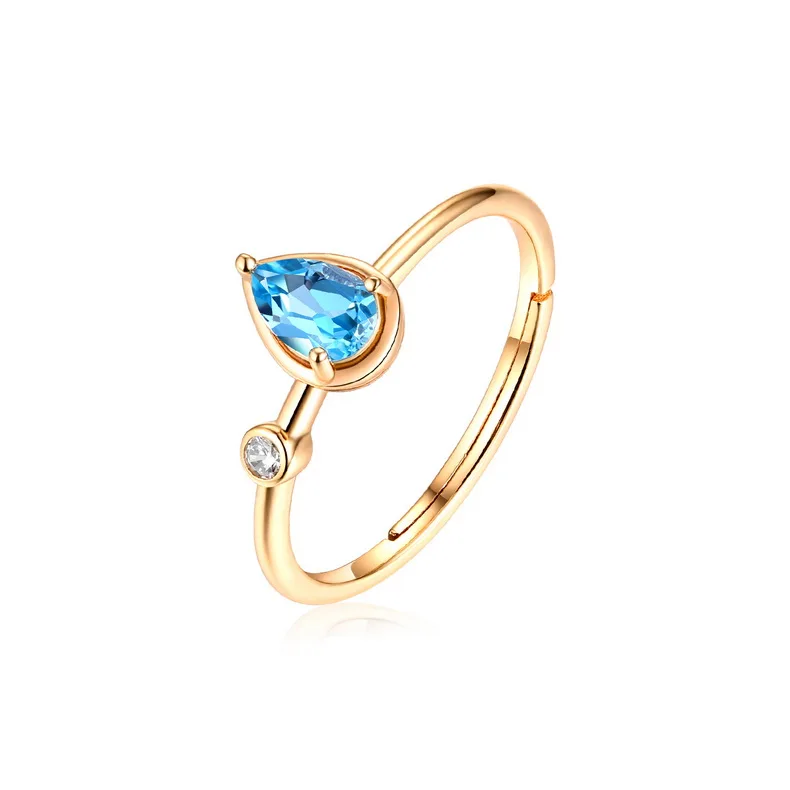JewelyKing S925 Sterling Silver Stacking Pear Engagement Topaz Finger Ring JKRS0274