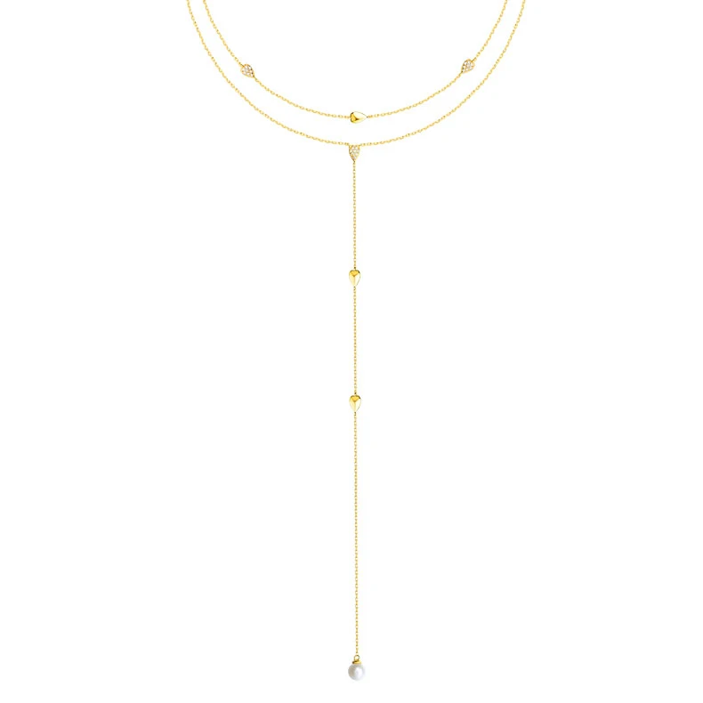 JewelyKing 14K Gold Plated Long Layered Sterling Silver Lariat Necklace JKNS0139