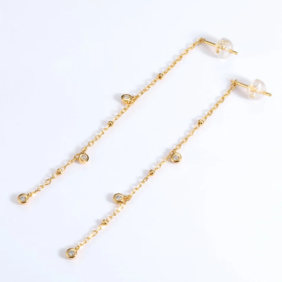 JewelyKing S925 Sterling Silver CZ Charms Bobble Stud Gold Chain Earrings JKES0136