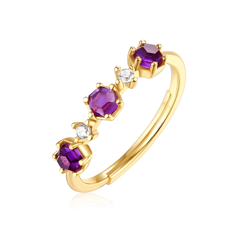 JewelyKing S925 Sterling Silver Purple Stone Cluster Trio Gemstone Stackable Band Ring JKRS0293