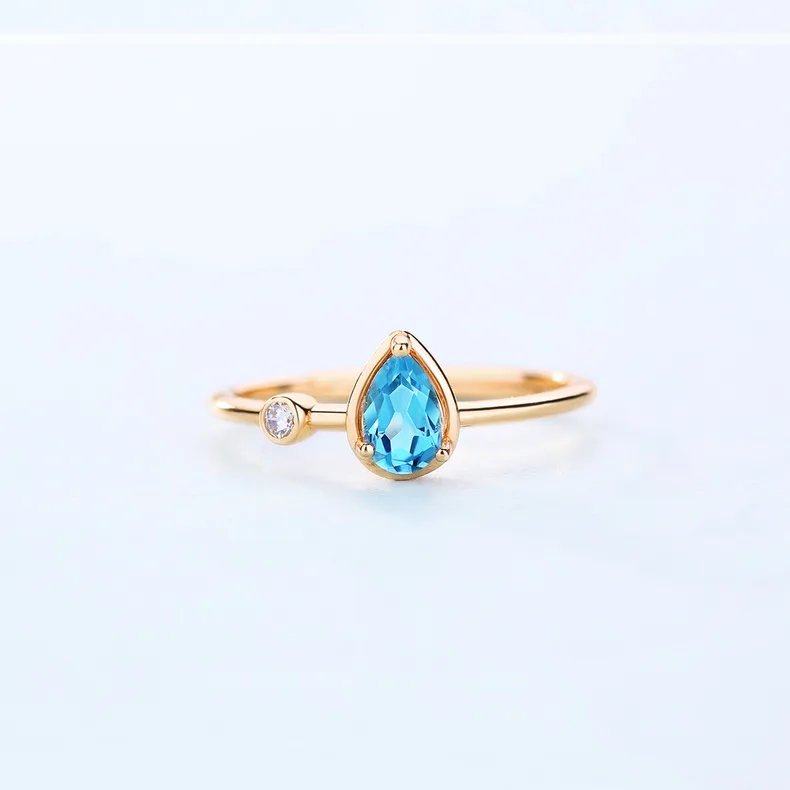 JewelyKing S925 Sterling Silver Stacking Pear Engagement Topaz Finger Ring JKRS0274