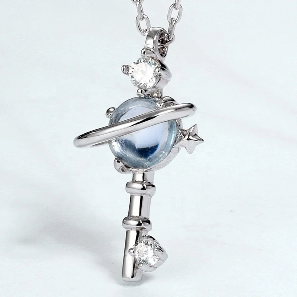 JewelyKing S925 Silver Star Planet Key Pendant Natural Topaz Necklace JKNS0175