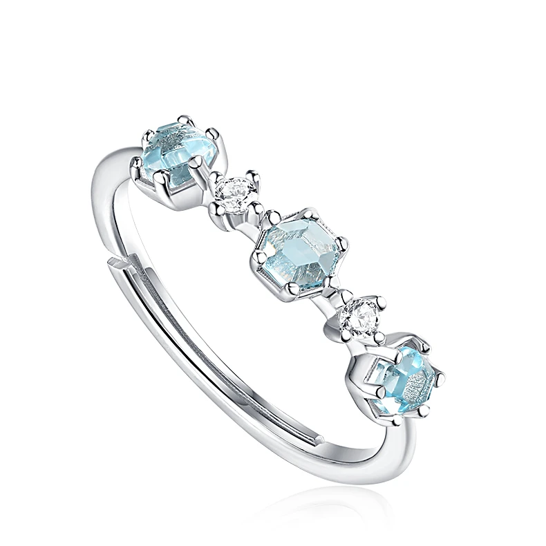 JewelyKing S925 Sterling Silver Purple Stone Cluster Trio Gemstone Stackable Band Ring JKRS0293