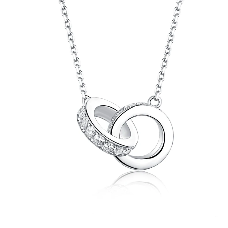 JewelyKing S925 Sterling Silver Interlocking Circle White CZ Pendant Necklace JKNS0164