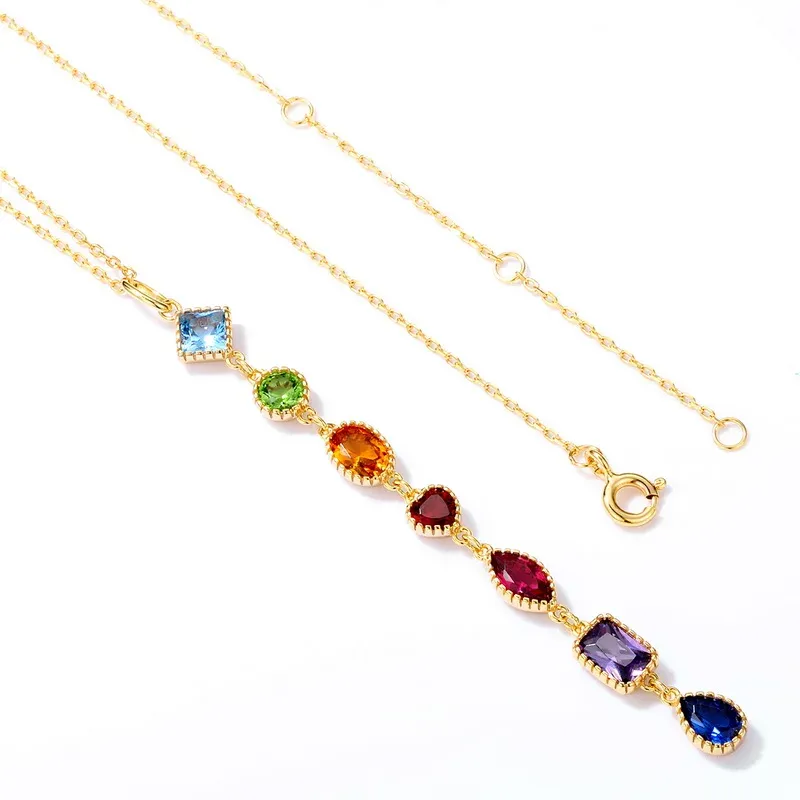 JewelyKing Long Pendant rainbow Color Zircon Geometric Necklace JKNS0184