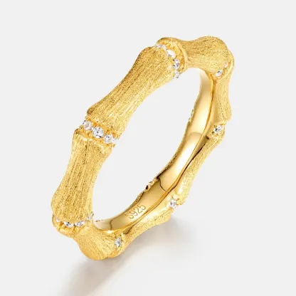 Jewelyking  S925 Sterling Silver Italian Brushed Craft Ring 14K Gold Gold Plated Retro Style Light Luxury Jewelry JKRS0109