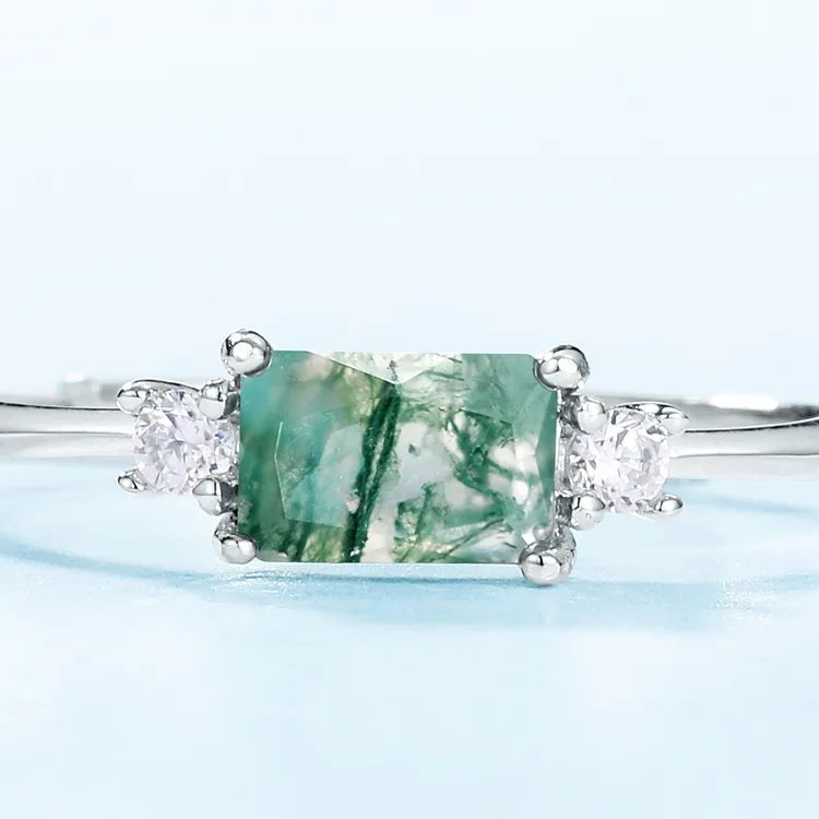 JewelyKing S925 Sterling Silver Green Moss Agate Meaning Split Band Rose Gold Plated JKRS0140