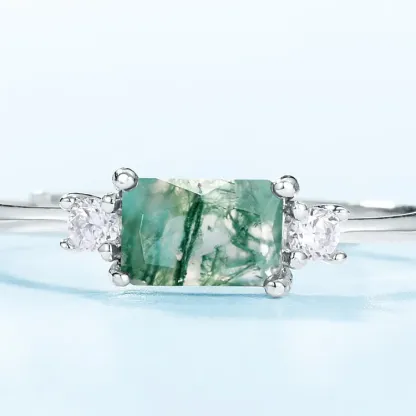 JewelyKing S925 Sterling Silver Green Moss Agate Meaning Split Band Rose Gold Plated JKRS0140