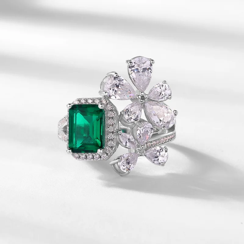 925 Silver Costume Jewelry Emerald Radiant Cut Engagement Women Jewelry Rings Promise Wedding Rings