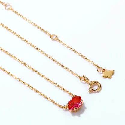 JewelyKing 14K Gold Plating Creative Shiny Charming Lips Shape Red Synthetic Crystal Pendant Necklace JKNS0161