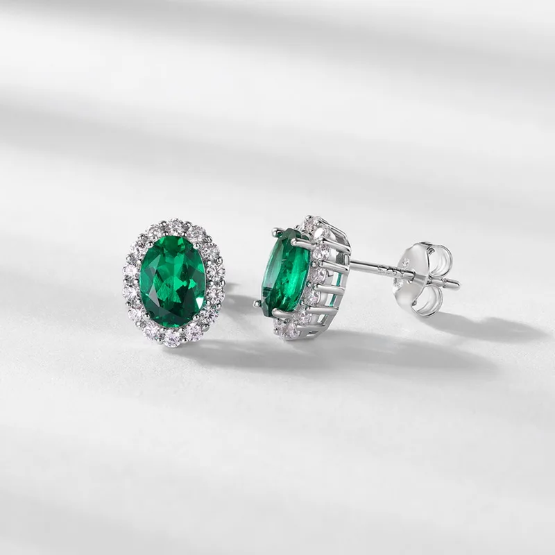 Retro Oval Lab Grow Emerald Earrings S925 Sterling Silver Full Colored Gemstone Light Luxury Jewelry for Women