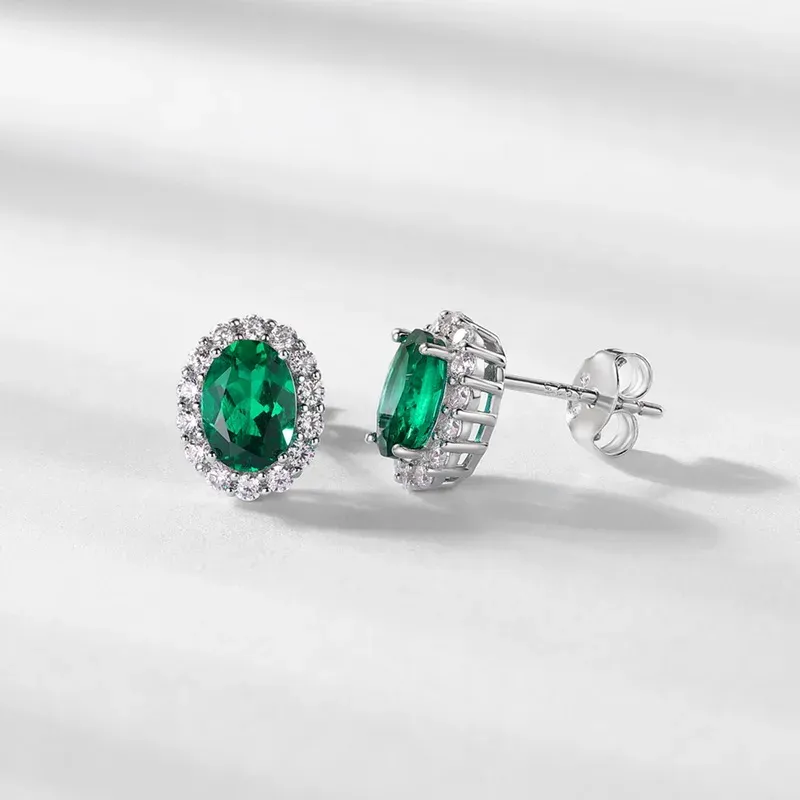 Retro Oval Lab Grow Emerald Earrings S925 Sterling Silver Full Colored Gemstone Light Luxury Jewelry for Women