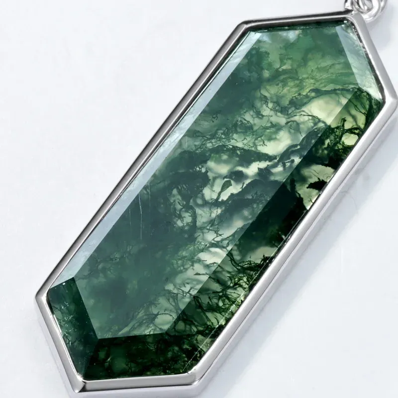JewelyKing S925 Sterling Silver Hexagon Cut Green Moss Agate Drop Earrings JKES0013